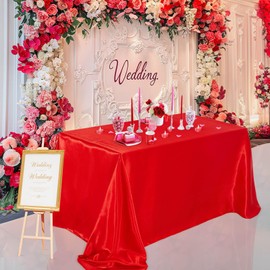 B-COOL Red Satin Tablecloth: Party Tablecloth 6 Pack 57x120inch Rectangle Table Overlays for Summer Holiday Wedding Baby Shower Ceremony Table Decoration