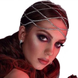 Xerling Rhinestones Tassel Cap Headpiece 1920s Flapper Head Chain Bridal Hair Accessories Gold Crystal Cleopatra Head Jewelry for Women (Type C Gold)