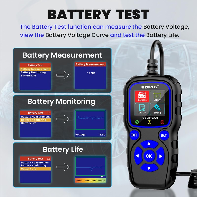 UDIAG CR720 OBD2 Scanner Battery Tester 2 In 1, OBD2