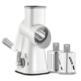 GDL Cheese Grater with Crank, Vegetable Slicer with 3 Interchangeable Drum Blades, Grater Kitchen Fast Cutting, Drum Grater, Suitable for Vegetables, Fruits, etc.