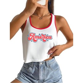 American Flag Shirt 4th of July Outfits for Women Patriotic Crop Tank Top Red White and Blue Sleeveless Tee Tops