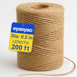 Jute Rope 5mm (0.2 Inch) Diameter - 200 Feet Natural Twisted 4-Ply Heavy Duty Twine - Thick & Sturdy Hemp Rope for Crafts, Gardening, Climbing, DIY, Packing, Christmas Decorations (5mm Thick 200 Feet)