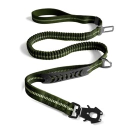 Correa elástica táctica resistente para perro, correa táctica de absorción de golpes de 4 a 6 pies con 2 asas acolchadas, clip de mosquetón de metal, cinturón de seguridad de coche,