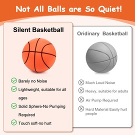 Silent Basketball, 2025 Upgrade Quiet Indoor Basketball, Silent Basketball Size 7, Ballon Basketball Silencieux, Foam Basketball, Quiet Bounce Basketball for Training and Family Game, Easy to Grip