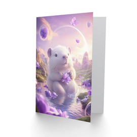 Artery8 Greeting Card Cute Hamster Floral Pastel Purple Lake Fantasy For Child Kids Birthday Card