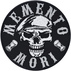 "Memento Mori" Skull Patch Latin Fabric Applique Embroidered Sticker with Latin Phrase to sew or Iron on | Memento Mori Patch for Clothing and Leather | 80x80 mm