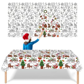 Christmas Coloring Tablecloth for Kids,137*274cm Giant Xmas Colouring Table Cloth,Paper Tablecloths Forest Animals Rectangular Table Cover for Party,Art Coloring Educational Tablecloth,Christmas Decor