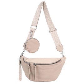 irisaa Women's Crossbody Bag, 3-in-1 Shoulder Bag, Bum Bag with Zip and Adjustable Wide Strap, Handbag for Men and Women, Beige Separate