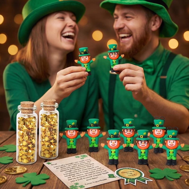 Lizgoxd 12Set St Patricks Day Mini Leprechaun Figurine Toys Small