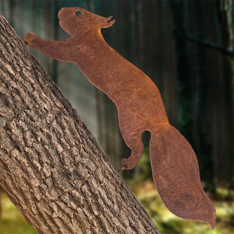 Rusty Squirrel to Screw in Wood, Garden Stake Rust Garden