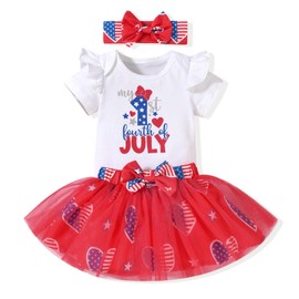 Aalizzwell 0-3 Months Baby Girls 4th of July Outfit Infant 1st Independence Day My Skirt American Flag Clothes Stars Stripes Patriotic Red