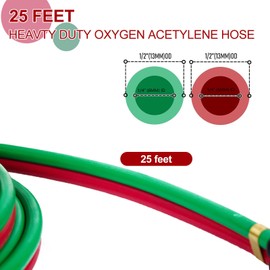 JZWELD Oxygen Acetylene Hose 1/4-Inch × 25 Feet with 9/16”-18 B fittings, Welding Gas Hose Cutting Torch Twin Hose (Grade R)