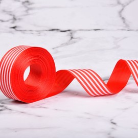 Jomnvo 10 Yards Red and White Striped Grosgrain Ribbon Christmas Striped Ribbon Striped Fabric Grosgrain Ribbon Candy Cane Craft Wrapping Striped Ribbons, 1 Inch Wide, White,Red