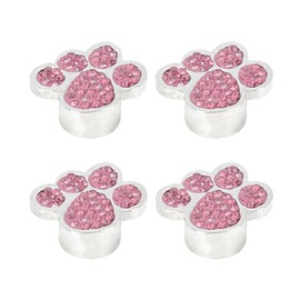 X AUTOHAUX 4pcs Car Rhinestone Tire Valve Stem Caps Bear Paw Shape Pink