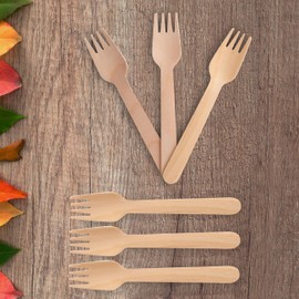 GoCoPack Wooden Cutlery: Pack of 100 Disposable Wooden 16cm Forks - Eco Friendly 100% Compostable and Biodegradable
