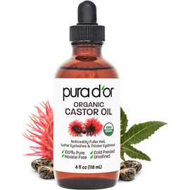 Pura D'or Aceite de Ricino Orgánico 4 oz 100% puro natural, USDA orgánico, prensado en frío, sin hexano, juego de 3 piezas