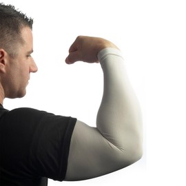 Tatjacket Tattoo Cover Up Concealer Sleeve (NEW 1-PACK) Full Arm coverage, UPF 50 Protection, Slip Free, for Men & Women (Unisex), LARGE, WHITE