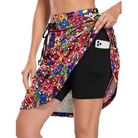 BLEVONH Falda de golf para mujer, 20 pulgadas, longitud a la rodilla, faldas de tenis con cordón en la cintura y bolsillos, colorful flower, L