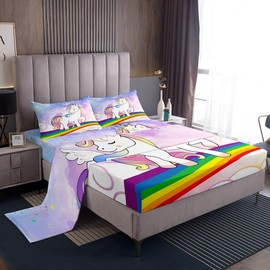 Feelyou Unicorn Sheet Set Pink for Girls Cute Rainbow Unicorn Bed Sheets Kids Galaxy Constellation Toddler Bed Set Cartoon Kawaii Sheets with 1 Pillowcase 3Pcs Bedding Twin