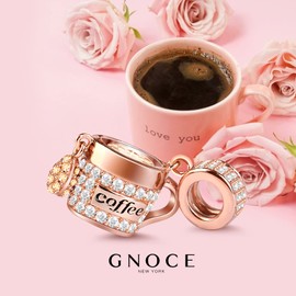 GNOCE - Colgante de taza de café de oro rosa para pulsera/collar de plata de ley 925 para mujeres, mamá, hija, esposa, joyería de regalo, Plata de ley 925, circonita cúbica, Circonita cúbica