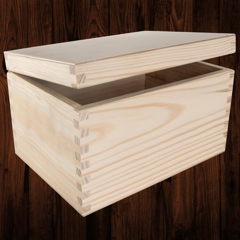 WooDeeDoo Rectangular Wooden Storage Box with Hinged Lid – 22