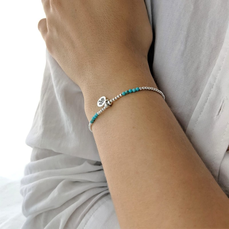 Silverly Women .925 Sterling Silver 2mm Thin Tree Blue Ball