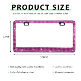 BWBWND Bling License Plate Frame, Sparkly Bedazzled Auto Tag Holder with Mounting Kit, Handcrafted Crystal Stainless Steel Licence Plate Cover for Women Girls, Car Accessories (Pink)