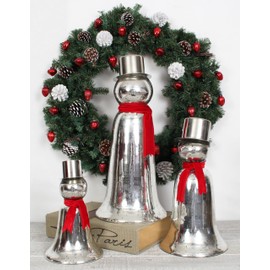 Sweet Summer Living Snowman Bell Shape, Table Top, Centerpiece, Seasonal Decor Mercury Glass Silver (17"" H x 9"" W), 00113