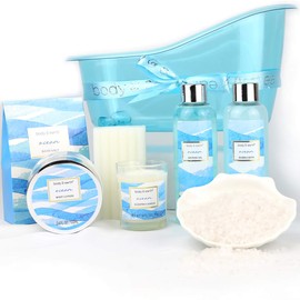 Bath Gift Set for Women,Body & Earth Home Spa Kit Scented with Ocean,Bath and Body Gift Basket Set,Spa Gifts for Women,7 Pcs Bath Set,Best Gift Ideal for Her