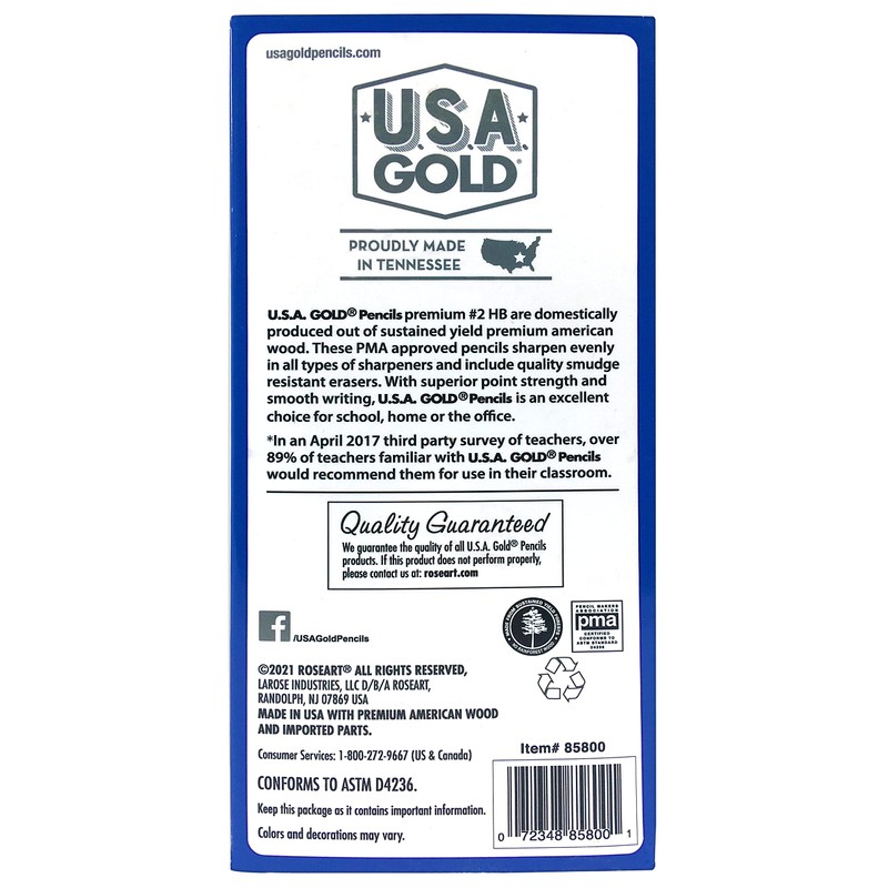 U.S.A. Gold Pre-sharpened American Wood Cased #2 HB Yellow Pencils,