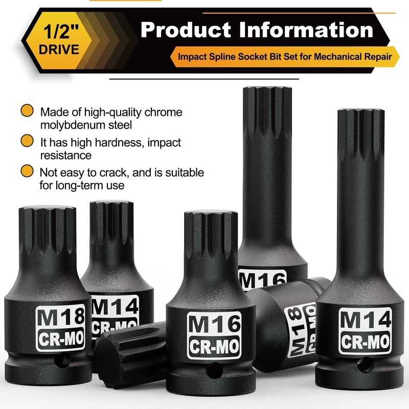 KIRXST 1/2 Inch Impact XZN Bit Socket Set, M14 -