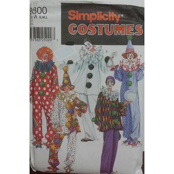 Simplicity 9800 Adult Clown with Hat Costume Sewing Pattern, Small,