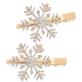 Soochat Christmas Snowflake Hair Clips, Rhinestone Snowflake Hair Clips, Crystal Snowflake Hairpin Barrette for Winter Holiday Christmas Wedding Bridal Hair Accessories (Glod)