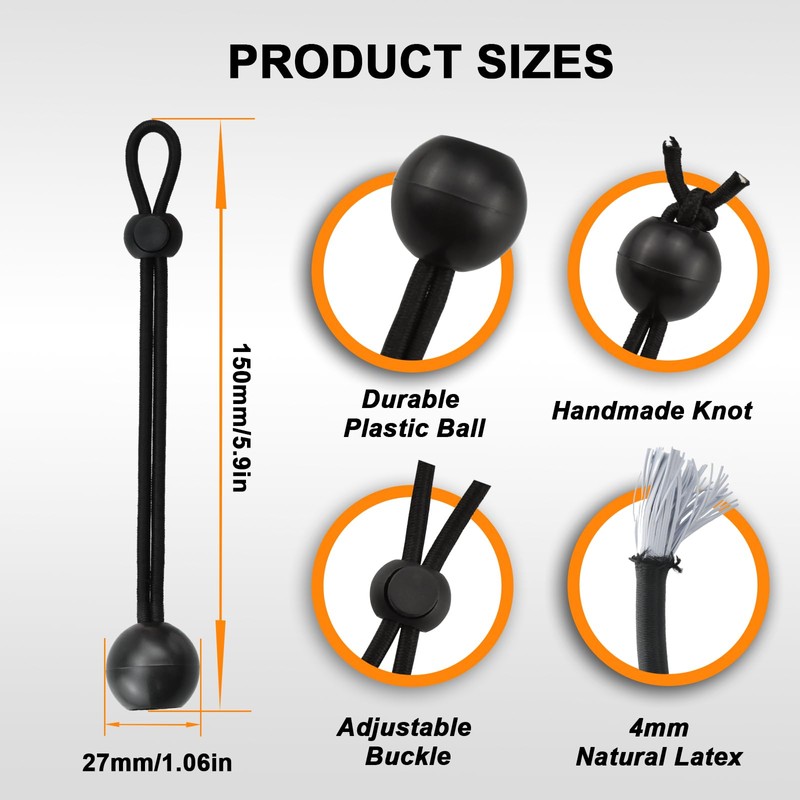 Universal Bungee Tie Downs, MARRTEUM Ball Bungee Cords Multipurpose Elastic