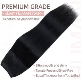 Secret Hairband Hair Extension 18inch Wire in Hair Extensions Invisible One Piece Natural Remy Human Hair Straight 3/4 Full Head #01 Jet Black