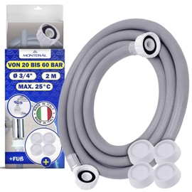 Inlet Hose Washing Machine and Dishwasher 2 m 25°C from 20 to 60 Bar Connection Diameter 3/4 Inch Water Hose Complete with 4 Vibration Dampers Washing Machine Made in Italy MONTERAL