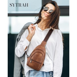SYTRAH Sling Bag for Women, Crossbody Bags for Women Trendy Fanny Pack Crossbody purse Vegan Leather Sling Backpack Mocha Brown
