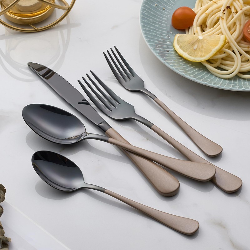 Onlycooker 20-Piece Black Silverware Set 18/0 Stainless Steel Flatware Brown