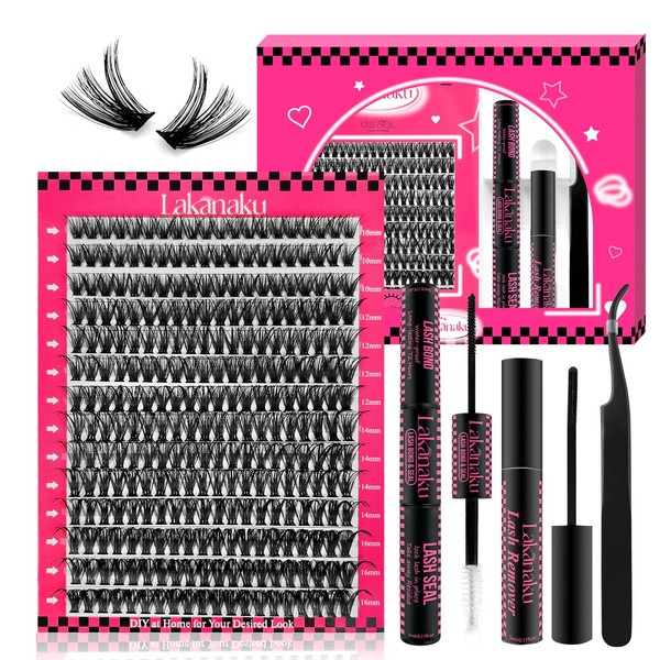 LAKANAKU DIY Lash Extension Kit,280 Pcs Cluster lash Extensions, 10-16mm