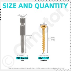 Cimeton 101PCS #8x1-1/2" Deck Screws Star Torx Drive Flat Head Wood Screws with T25 Torx Star Drive Bit Assortment Kits Star Drive Deck Screws Decks for Fences Frames Farms Outdoor Furniture