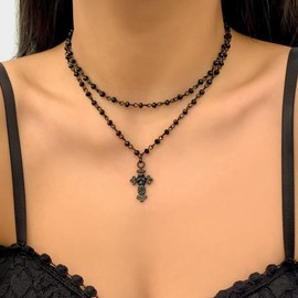 Clataly Gothic Black Star Necklace Dark Multilayer Cross Choker Necklace Jewelry for Women and Girls (Necklace B)