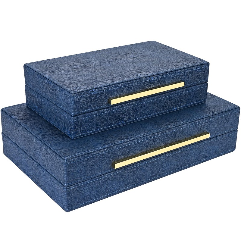 ZIKOUL Navy Blue Shagreen box Set of 2 Faux Leather