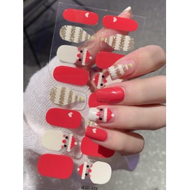 LIFOOST Gloss Nail Strips - UV Free, Scratch Resistant, Long Lasting Gel Nail Stickers | Contains 16 Nail Wraps, 1 Prep Pad, 1 Nail File (Christmas 8)