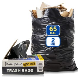 Plastic Prince 64-65 Gallon Trash Bags Heavy Duty with Flap Ties XL Garbage Bag 65 Gallon 2 Mil Outdoor Trash Bags 43" x 49" 65 Gallon Can Liners, Black Pack of 20