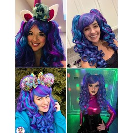 ColorGround Long Curly Cosplay Wig with 2 Ponytails(Blue/Purple)