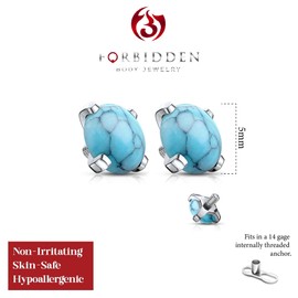 Forbidden Body Jewelry 14g Surgical Steel 5mm Synthetic Stone Dermal Top for Internally Threaded Anchor, Metal