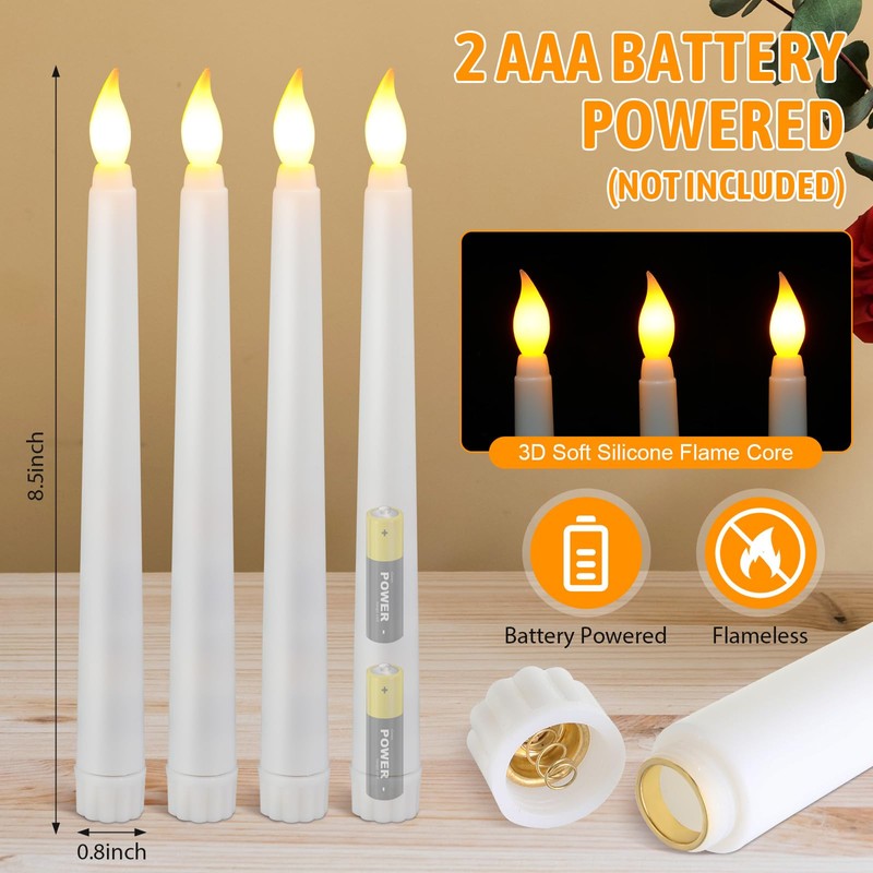 Baquler 50 Pcs 8.5 Inch LED Flameless Taper Candles Bulk