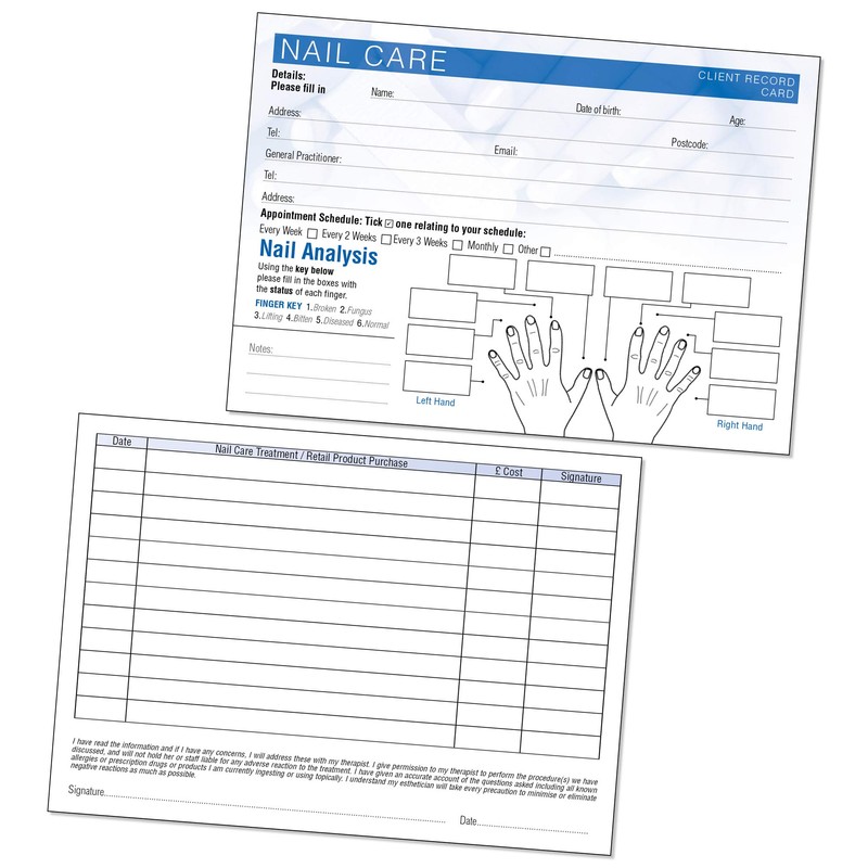 Nail Care Client Record Card - Treatment Consultation Form for