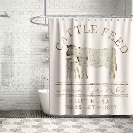 Final Friday Farmhouse Abstract Animal Cattle Feed Cow Rustic Theme Fabric Shower Curtain Sets Bathroom Decor with Hooks Waterproof Washable 70 x 70 inches Ivory White