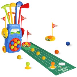 CEMIRK Kids Golf Set | Includes 4 Kids Golf Clubs Age 10+, 8 Golf Balls, 2 Practice Holes & Golf Cart | Safe, Non-Toxic Material | Perfect for Toddlers & Children Ages 3-5 (blue)